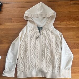 Lauren Ralph Lauren Cream Cable-Knit Hooded Cardigan Sweater